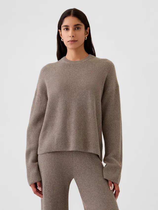 Μπεζ CashSoft Shaker-Stitch Πουλόβερ Flannel taupe beige - XL