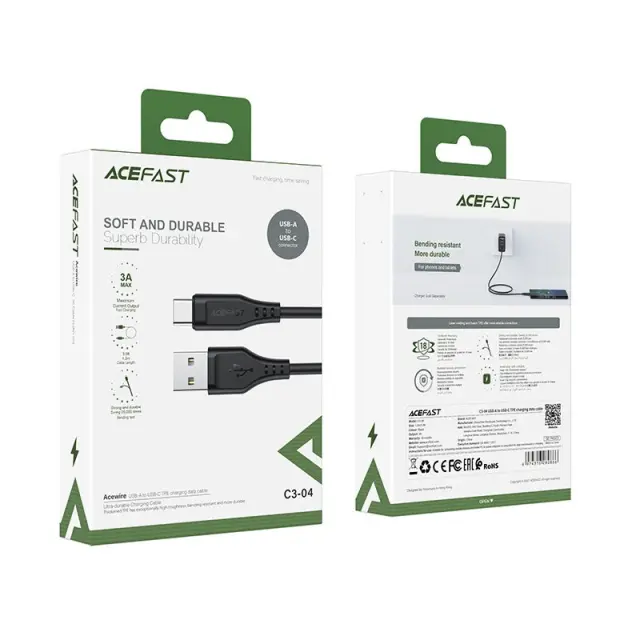 Καλώδιο Acefast C3-04 USB-A σε USB-C 3A Braided Μαύρο 1.2m 2