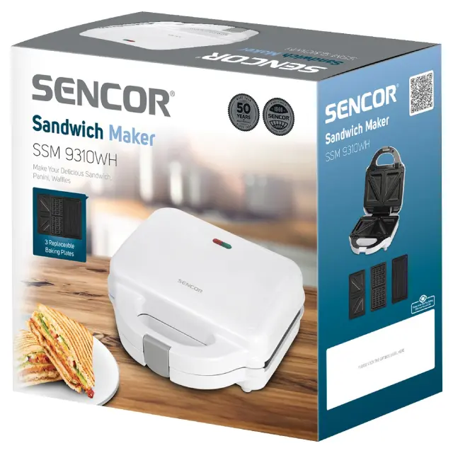 Τοστιέρα με 3 Αποσπώμενες Πλάκες Sencor SSM 9310WH Λευκή 2