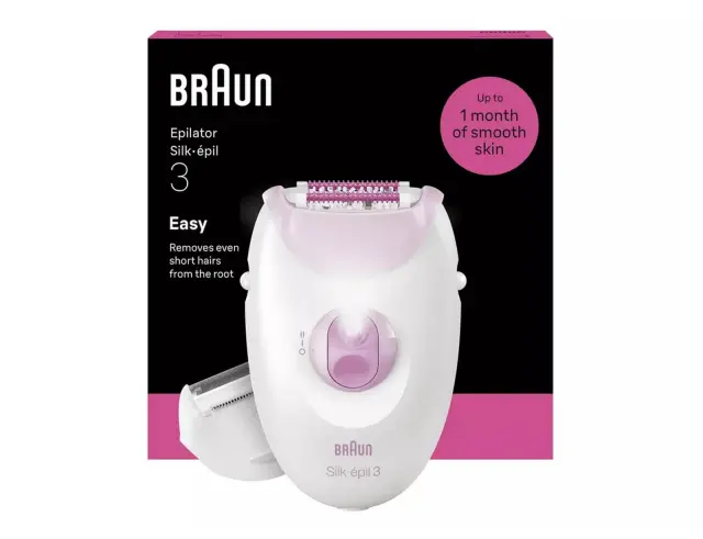 Αποτριχωτική Μηχανή Epilator Braun Silk Epil 3 SE3-031 με 2 ταχύτητες, κεφαλή ξυριστικής μηχανής και χτενάκι για τριμάρισμα - Pink SE3-031 2