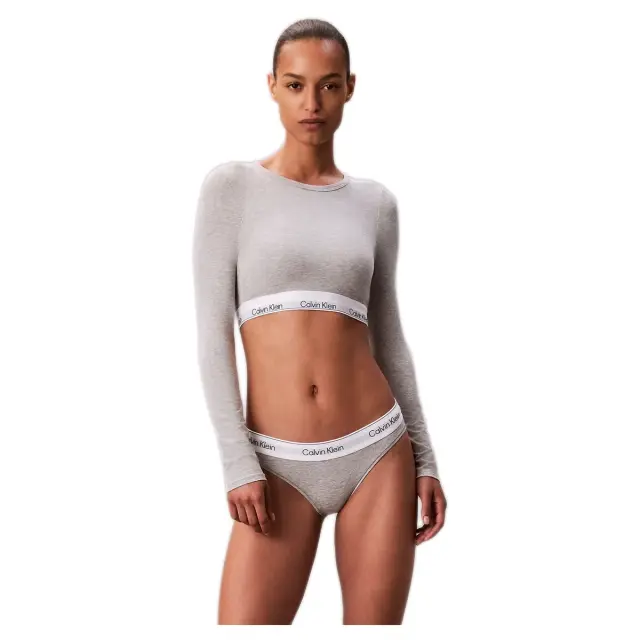 Calvin Klein Γυναικείο Μπουστάκι Μακρύ Μανίκι Lightly Lined Icon Cotton Modal, Χρώμα Γκρι - L