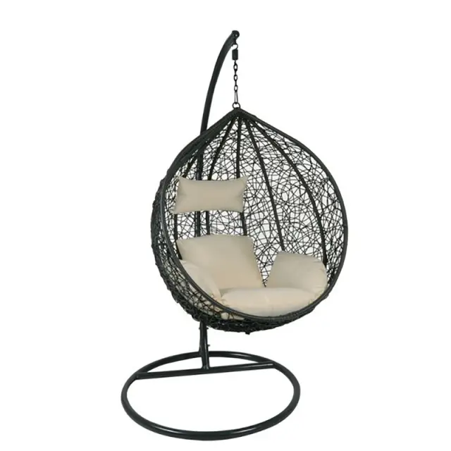 Κρεμαστή Πολυθρόνα ISABEL Steel & Wicker Dark Grey/Μαξιλάρι Εκρού 105x112x208cm