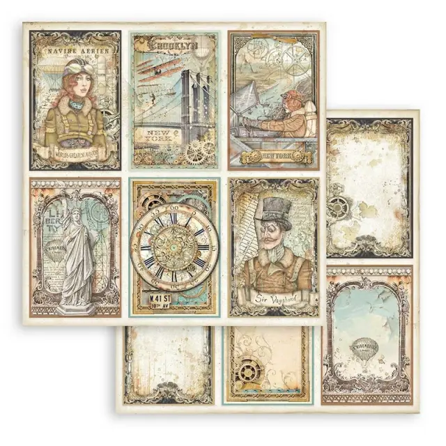 Χαρτί scrapbooking διπλής όψης 30x30cm Stamperia, Sir Vagabond Aviator, Cards