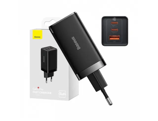 Baseus Φορτιστής Χωρίς Καλώδιο με Θύρα USB-A και 2 Θύρες USB-C 65W Quick Charge 3.0 Μαύρος (GaN5 Pro) (CCGP120201) (BASCCGP120201)