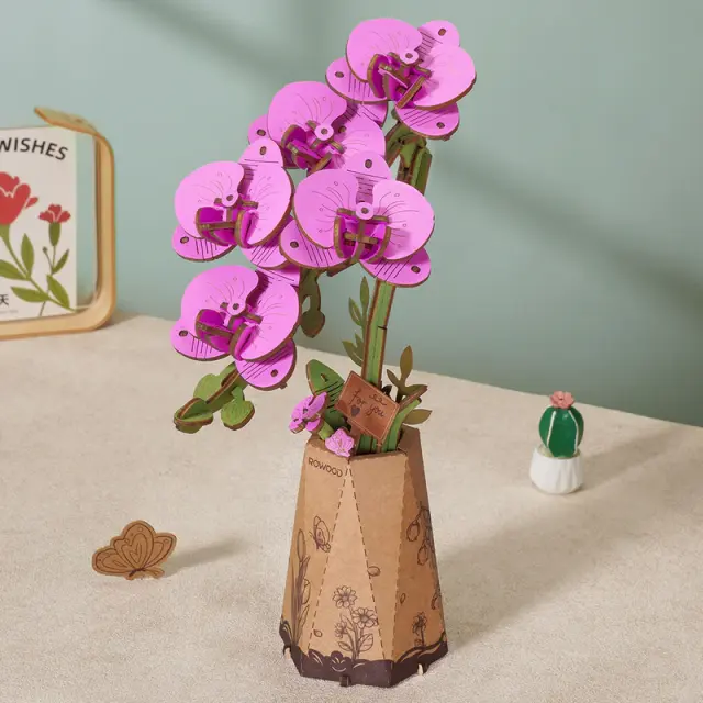 Robotime Wooden Bloom Craft Purple Moth Orchid TW091 2