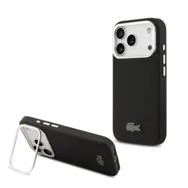 Lacoste Iconic Petit Pique Camera Stand MagSafe Case for iPhone 17 Pro Black