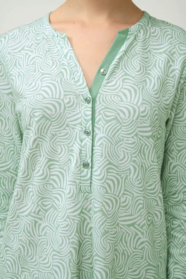 Χειμερινό Φούτερ Νυχτικό με Κουμπάκια Vamp 23260 GREEN FROSTY 2