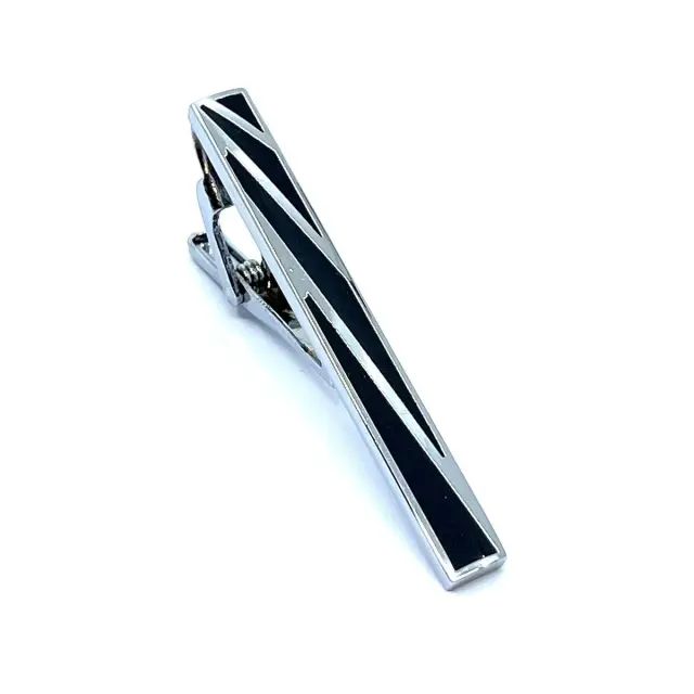 Ασημί Μαύρο Κλιπ Γραβάτας 5,5 cm με Σμάλτο – LGTC/5.5-37