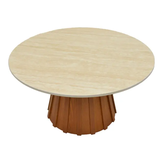 Τραπέζι σαλονιού Franzel pakoworld sintered stone σε όψη τραβερτίνας-mdf σε καρυδι Φ80x40εκ 2
