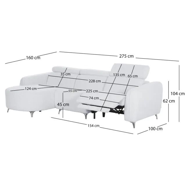 ΚΑΝΑΠΕΣ ΑΡΙΣΤΕΡΗ ΓΩΝΙΑ 3Θ ΜΕ RECLINE FB93317.01L ΑΝΟΙΧΤΟ ΓΚΡΙ ΥΦΑΣΜΑ 275x160x104Yεκ 3