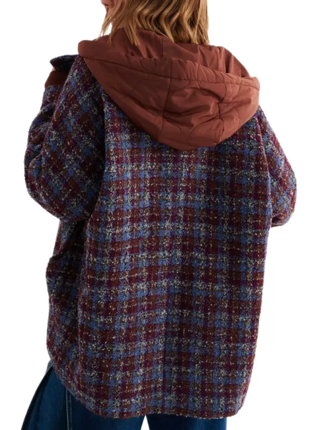 Attrattivo γυναικείο ημίπαλτο tweed με κουκούλα 9924012-1 2