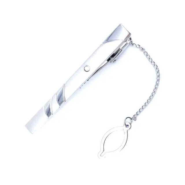 Ασημί Κλιπ Γραβάτας 6 cm με Αλυσίδα – LGTC-M24