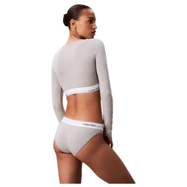 Calvin Klein Γυναικείο Μπουστάκι Μακρύ Μανίκι Lightly Lined Icon Cotton Modal, Χρώμα Γκρι - L 2
