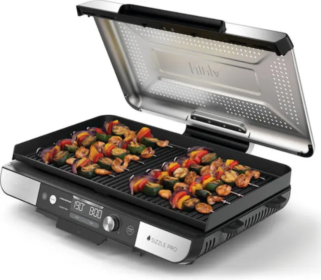 Ninja GX101EU Sizzle Pro Xl Επιτραπέζια Ηλεκτρική Ψησταριά Σχάρας 1800W Ανοξείδωτη με Καπάκι και Ρυθμιζόμενο Θερμοστάτη 3