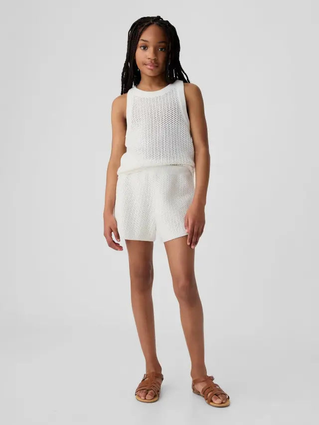 Άσπρο Παιδικό Mid Rise Crochet Σορτς new off white - XXL