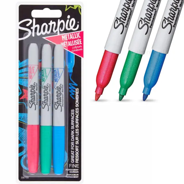 Σετ 3 Μαρκαδόροι Sharpie Fine, Μεταλλικές Αποχρώσεις (Κόκκινο, Πράσινο, Μπλε)
