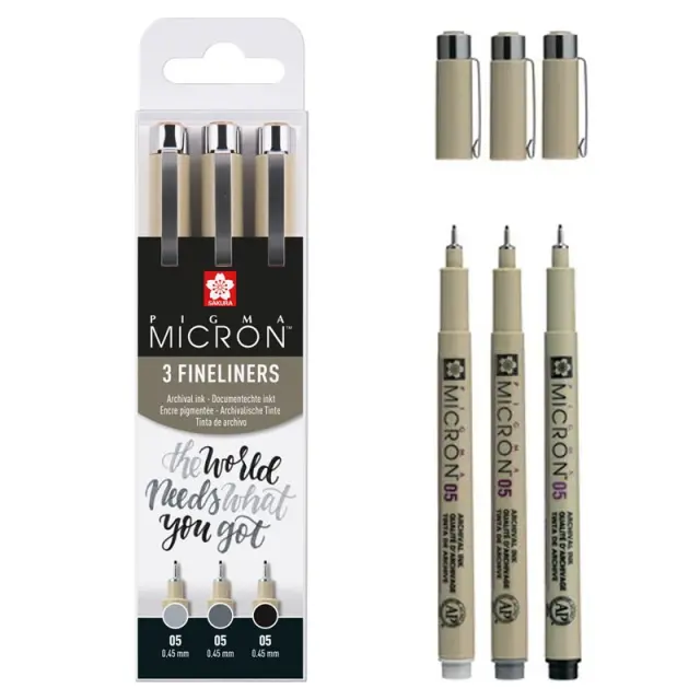 Σετ 3 Μαρκαδόροι Sakura Pigma Micron Black & Greys 05