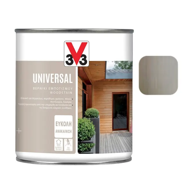 3V3 UNIVERSAL Βερνίκι εμποτισμού νερού εσωτερικής και εξωτερικής χρήσης 0,750ml - Γκρι