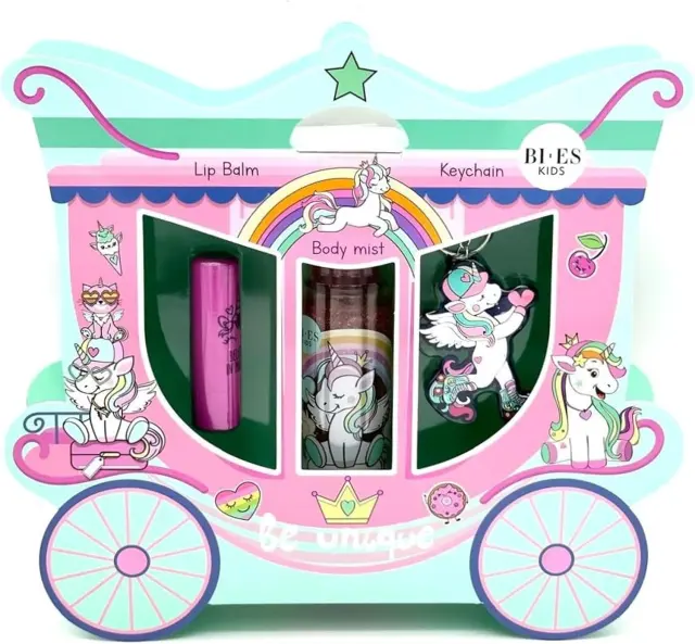 BI-ES Unicorn Be Unique Παιδικό Σετ Δώρου για Κορίτσια 3τμχ: Lip Balm + Body Mist 100ml + Keychain