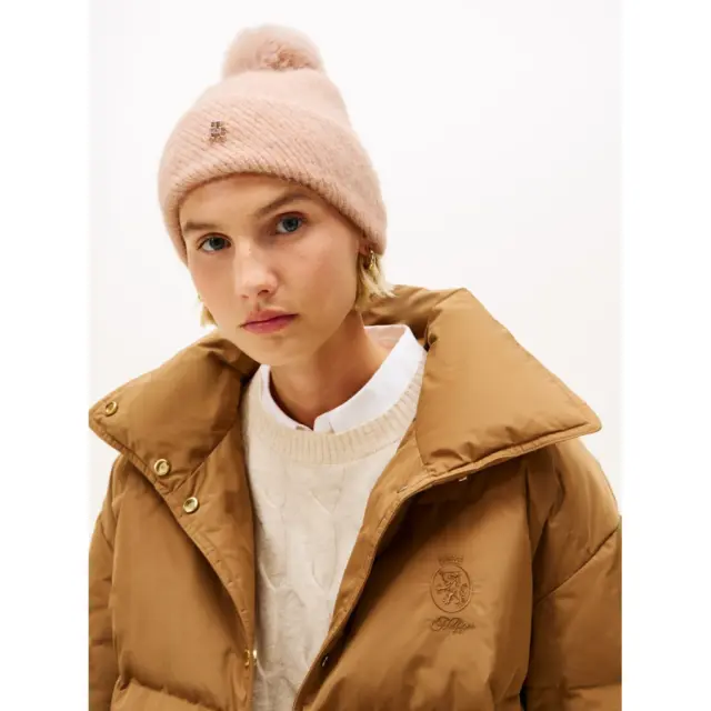 Tommy Hilfiger Γυναικείο Πλεκτό Σκουφάκι Pom Pom Lurex Ροζ 2
