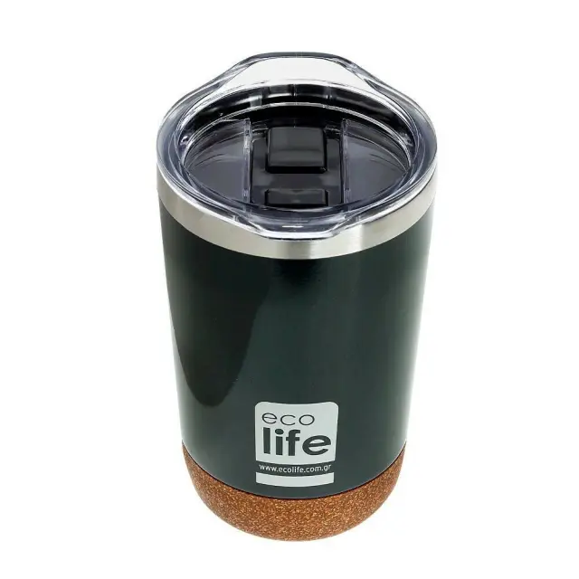 Ecolife Ποτήρι Θερμός 370ml (Hot & Cold) / Coffee Thermos: Cork Bottom (2 χρώματα) - Πράσινο σκούρο 3