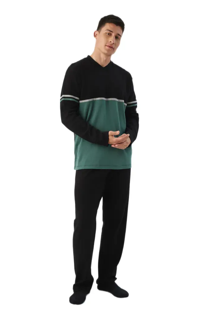 Minerva ανδρική χειμερινή πυζάμα Color Block V Neck Punto Di Roma 90-71487-873-1