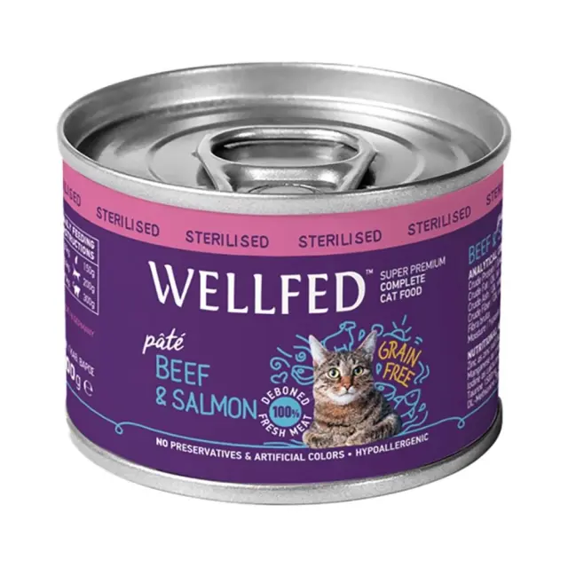 Wellfed Cat Adult Sterilised Πατέ Με Μοσχάρι & Σολομό 200gr Μονόχρωμο