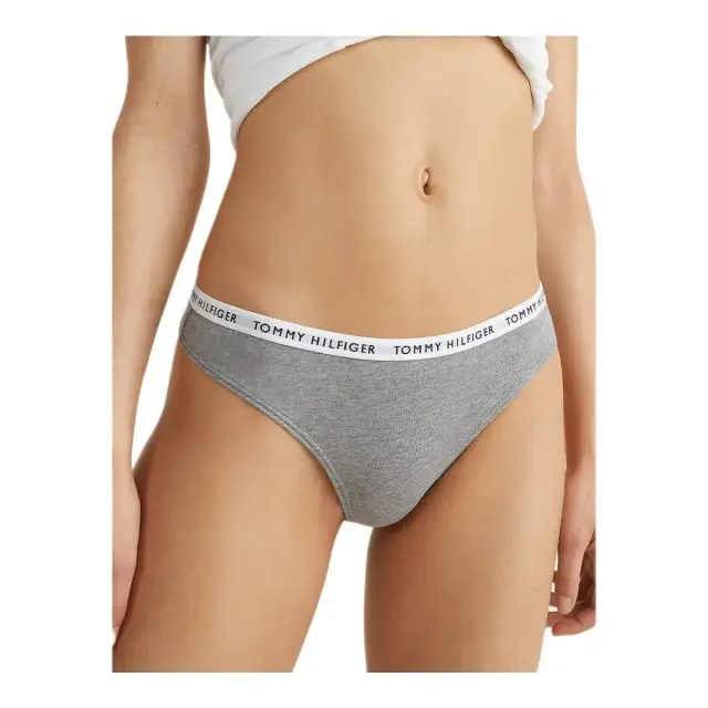 Tommy Hilfiger Γυναικείο String Recycled Cotton Thong - Τριπλό Πακέτο, Χρώμα Medium Grey Htr-White-Black 2