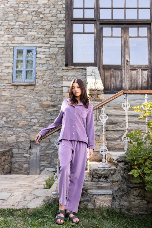 W1634 - Violete - PYJAMA BUTTONED SOFT VELVET