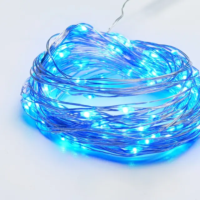 ΛΑΜΠΑΚΙΑ 100 LED ΣΕ ΣΕΙΡΑ ΜΠΛΕ ΑΣΗΜΙ ΜΕ ΜΠΑΤΑΡΙΕΣ 3xΑΑ ΧΡΟΝΟΔΙΑΚΟΠΤΗ & ΚΑΛΩΔΙΟ ΧΑΛΚΟΥ 10m IP44 10mm / X01100615