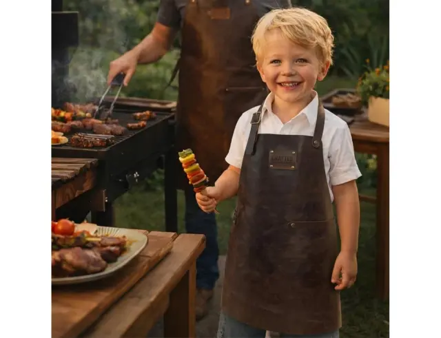 Δερμάτινη Παιδική Ποδιά Λαιμού Doxx Amsterdam Smooth Leather Kids Apron με ρυθμιζόμενα λουράκια - Chestnut 2
