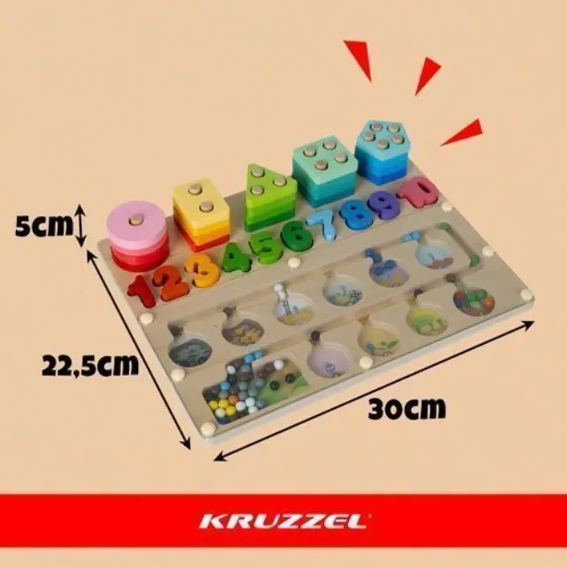 Kruzzel Ξύλινο Εκπαιδευτικό Παιχνίδι 3-σε-1 Montessori & Μαγνητικός Λαβύρινθος 2