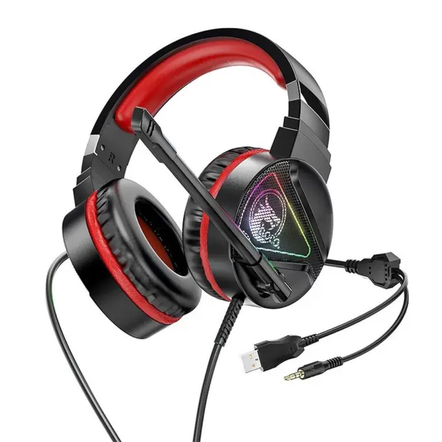 Hoco W104 Over Ear Gaming Headset με σύνδεση USB/3.5mm Μαύρο/Κόκκινο