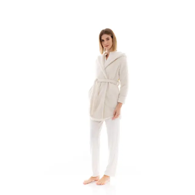 Γυναικεία ρόμπα HOOD FLEECE FLUFFY White W1478 Pink Label 2