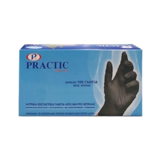 Practic Super Plus Γάντια Νιτριλίου Χωρίς Πούδρα σε Μαύρο Χρώμα 100τμχ (SMALL)