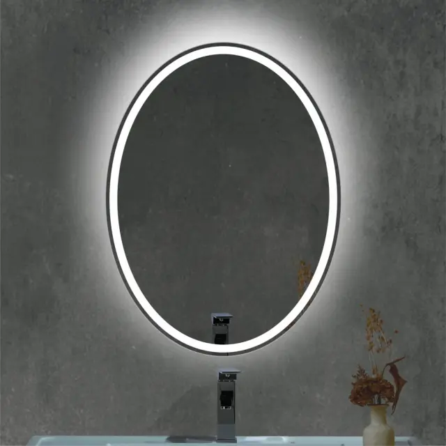 Stewehome Οβάλ Καθρέφτης LED με Λέιζερ Σχέδιο 60x80 cm 2