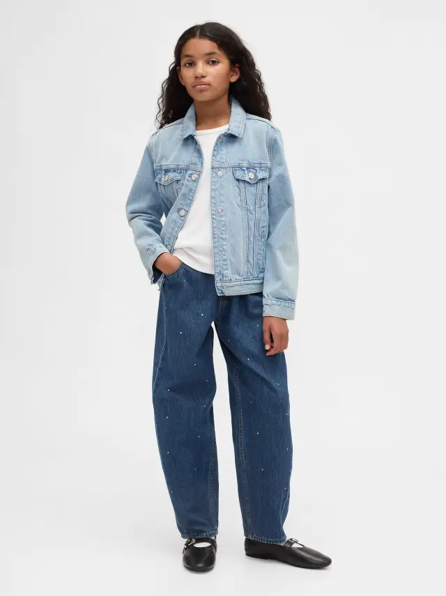 Παιδικό High Rise Rhinestone Easy Barrel Jean Παντελόνι Dark wash