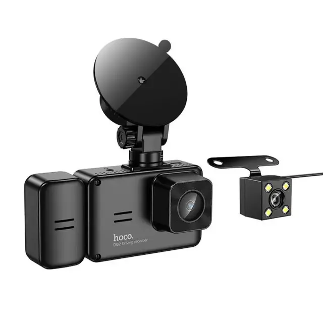 Καταγραφική Κάμερα Αυτοκινήτου Hoco DI62 Warrior 720p HD 150mAh Ultra Wide Γωνία Λήψης 145° 2" Οθόνη με Ταυτόχρονη Καταγραφή απο 3 Κάμερες