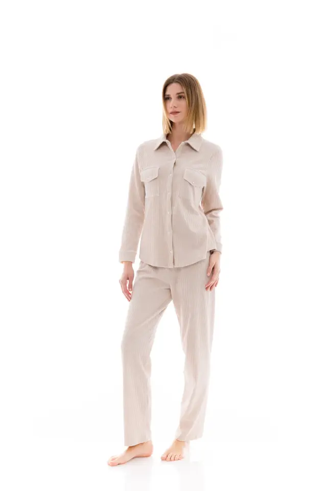 W1442 - Skin - PYJAMA BUTTONED VELVET STRIPE 2