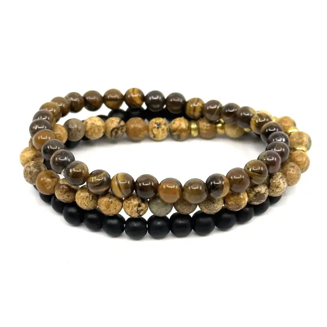 Tiger Eye Διπλό Ελαστικό Βραχιόλι με Πέτρες