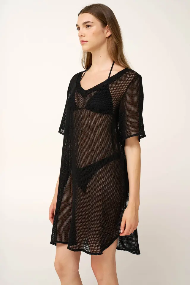 Μονόχρωμο Mesh Φόρεμα Θαλάσσης Vamp 24513 BLACK