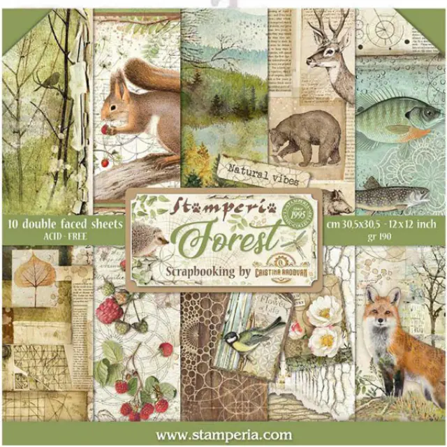 Σετ 10 Χαρτιά Scrapbooking Stamperia Διπλής Όψης - Forest - 30x30cm
