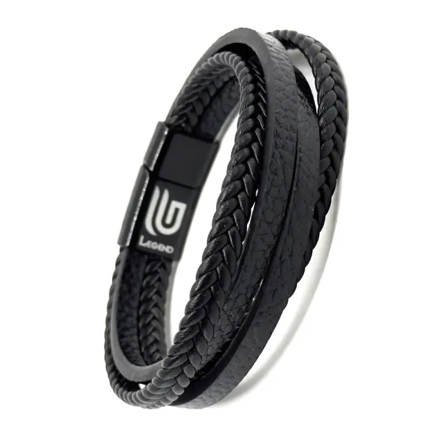 Μαύρο Δερμάτινο Βραχιόλι Unisex 21 cm 3