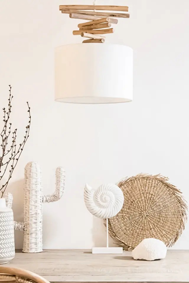 Stewehome Σκανδιναβικό Boho Κρεμαστό Φωτιστικό Ξύλινες Ράβδοι Εκρού 30x60 cm 2