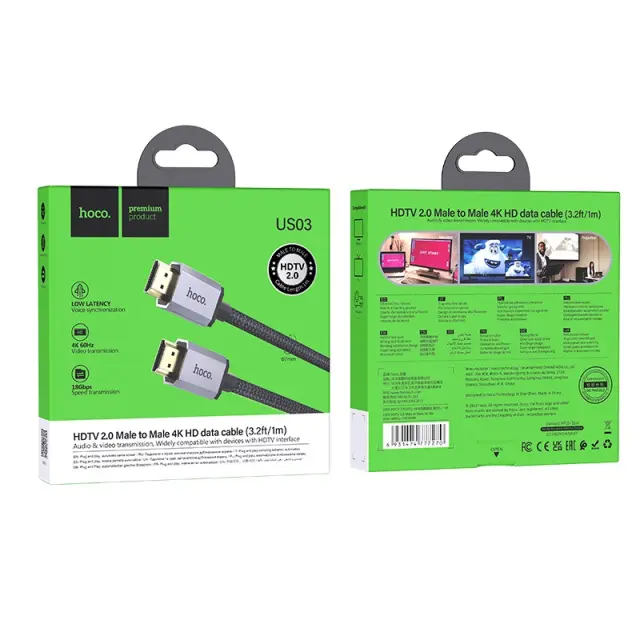 Καλώδιο σύνδεσης HDMI Hoco US03 HDMI 2.0 σε 4K 60Hz HD 18Gbps Μαύρο 1m Braided 2