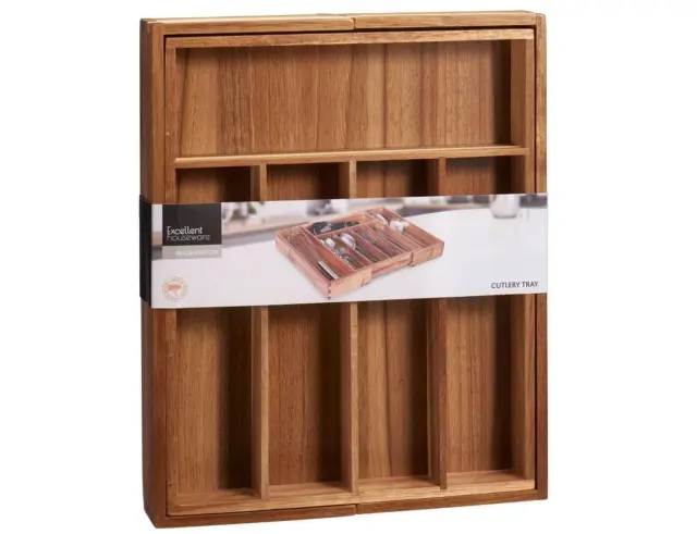 Eπεκτεινόμενη Θήκη για Μαχαιροπίρουνα Excellent Houseware από Ξύλο Ακακίας, με διαστάσεις 34x28-45x5cm BA2100040 3