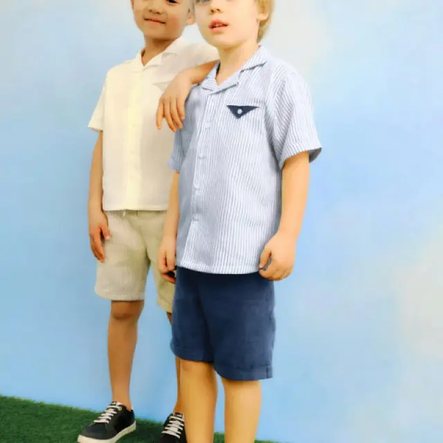 Mini 2 έως 10 ετών Σετ βερμούδα και πουκάμισο μπλε σκούρο