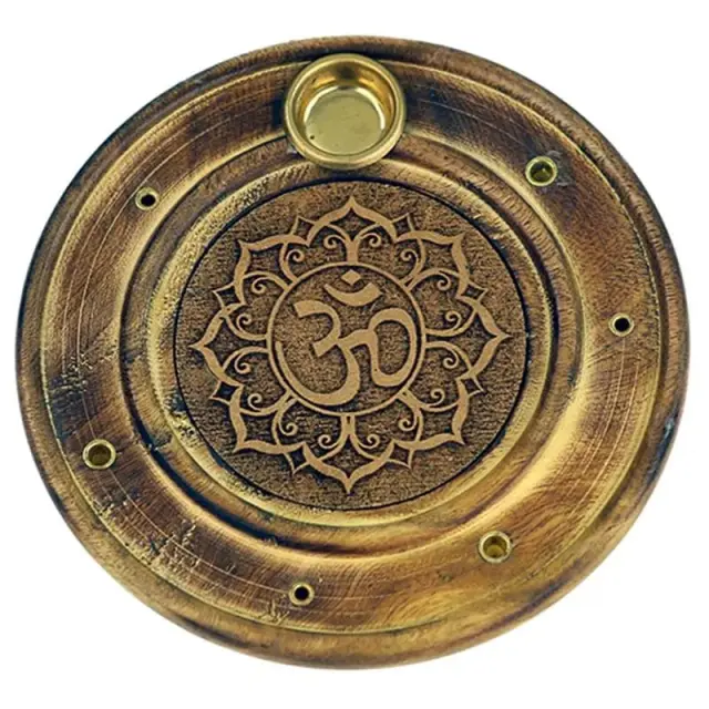 Ξύλινη Βάση Καύσης Αρωματικών Στικ + Κώνων Om Lotus, 10εκ
