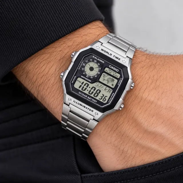 Ανδρικό Ψηφιακό Ρολόι Casio 11-AE-1200WHD-1AVEF Ασημί με Μεταλλικό Μπρασελέ 2