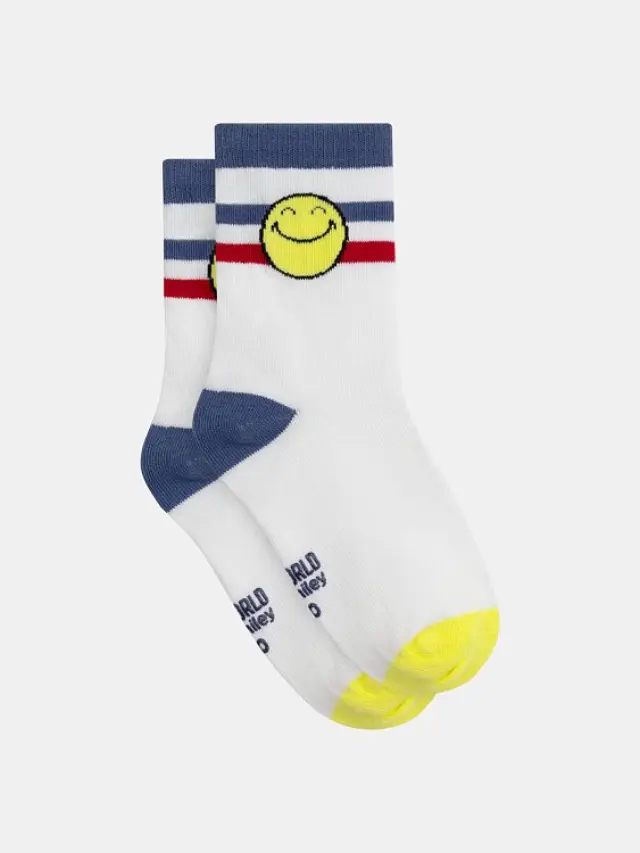 Παιδικές Κάλτσες για Αγόρια Smiley Stripes ΛΕΥΚΟ